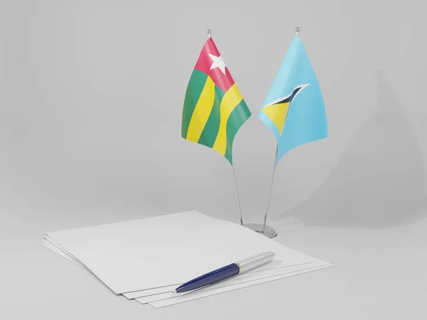 Saint Lucia Togo Vertragsfahnen Weißer Hintergrund Render — Stockfoto