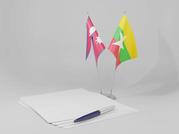 Myanmar Nepal Abkommen Flaggen Weißer Hintergrund Render — Stockfoto