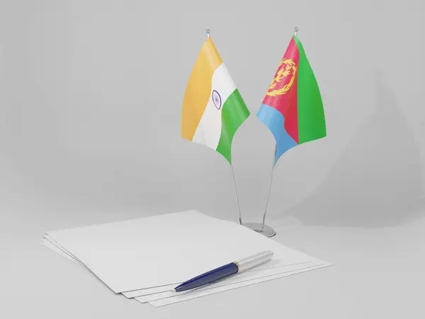 Eritrea Banderas Del Acuerdo India Fondo Blanco Render — Foto de Stock