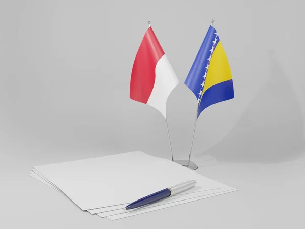 Bosnie Herzégovine Indonésie Drapeaux Accord Fond Blanc Render — Photo