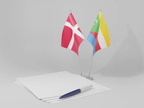 Komory Dania Flagi Porozumienia Białe Tło Render — Zdjęcie stockowe