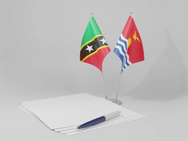 Kiribati São Cristóvão Nevis Bandeiras Acordo Fundo Branco Render — Fotografia de Stock