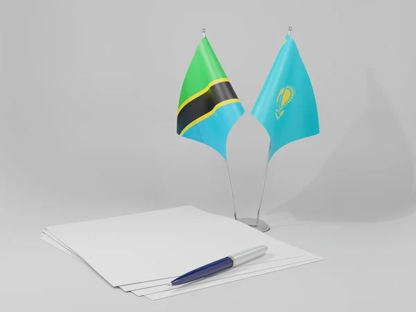 Cazaquistão Acordos Tanzânia Bandeiras Fundo Branco Render — Fotografia de Stock