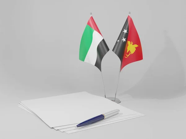 Papua Nowa Gwinea United Arab Emirates Agreement Flagi Białe Tło — Zdjęcie stockowe