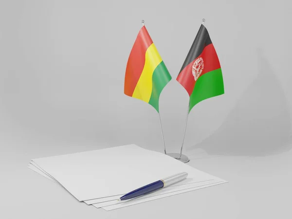Afeganistão Bolívia Bandeiras Acordos Fundo Branco Render — Fotografia de Stock