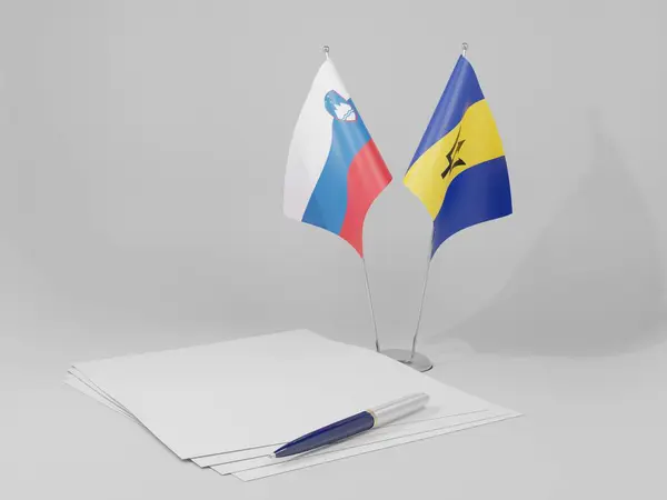 Barbados Szlovénia Megállapodás Zászlók Fehér Háttér Render — Stock Fotó