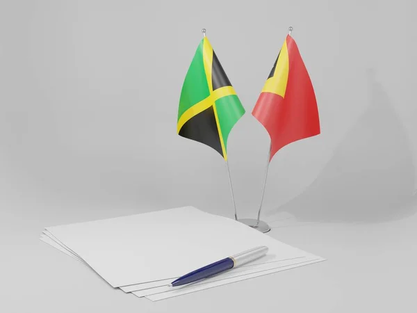 Ανατολικό Τιμόρ Τζαμάικα Σημαίες Συμφωνία Λευκό Φόντο Render — Φωτογραφία Αρχείου