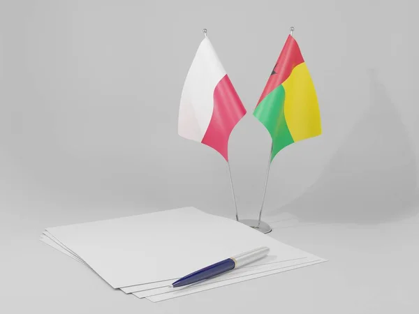 Guinea Bissau - Poland Agreement Flags, White Background - 3D Render