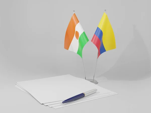 Colombia Niger Overeenkomst Vlaggen Witte Achtergrond Render — Stockfoto