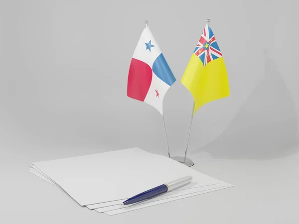Niue Panama Abkommen Flaggen Weißer Hintergrund Render — Stockfoto