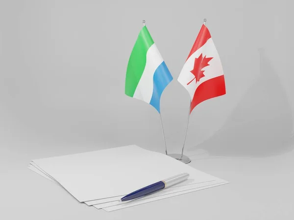 Canadá Banderas Del Acuerdo Sierra Leona Fondo Blanco Render — Foto de Stock