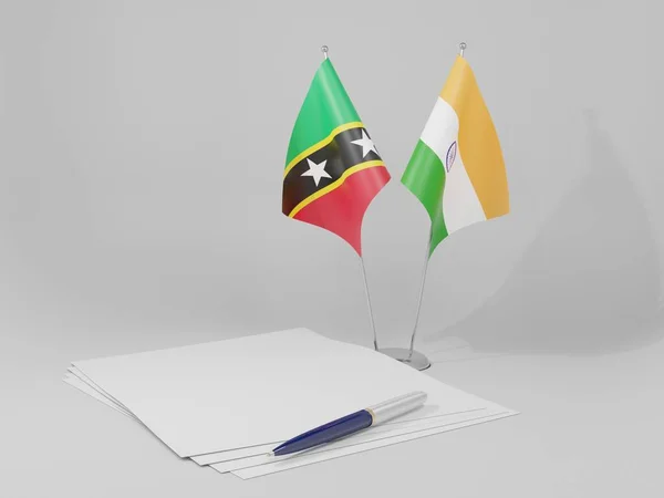 India Saint Kitts Nevis Overeenkomst Vlaggen Witte Achtergrond Render — Stockfoto