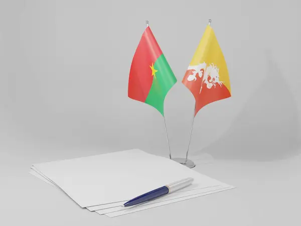 Bután Burkina Faso Banderas Del Acuerdo Fondo Blanco Render — Foto de Stock