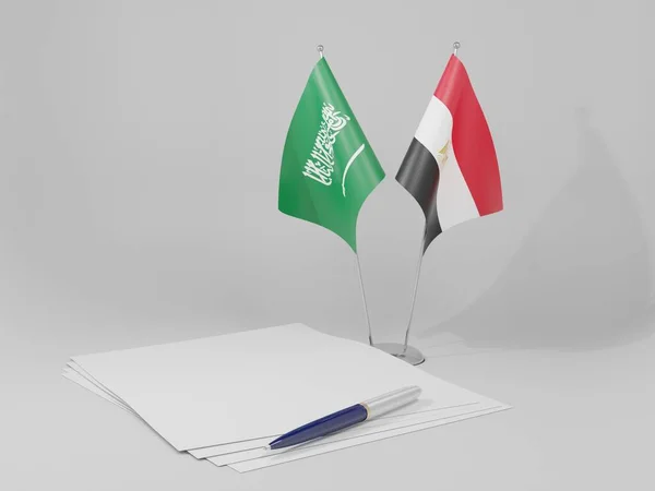 Egito Arábia Saudita Bandeiras Acordo Fundo Branco Render — Fotografia de Stock