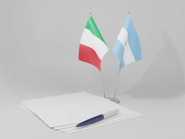 Banderas Del Acuerdo Argentina Italia Fondo Blanco Render —  Fotos de Stock