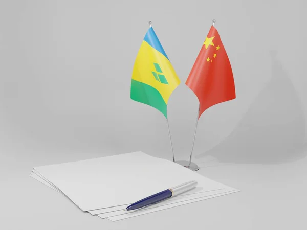 China Saint Vincent Grenadines Agreement Flags White Background Render — 스톡 사진