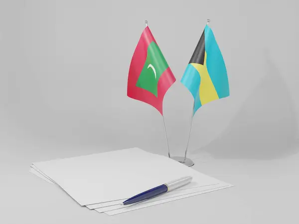 Bahamas 몰디브 Agreement Flags White Background Render — 스톡 사진