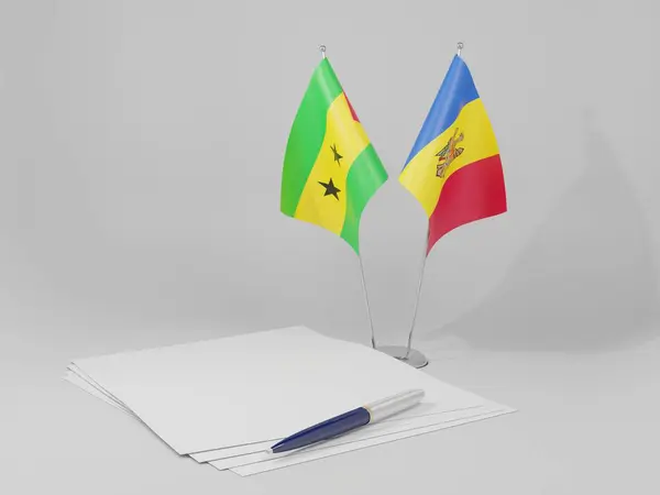 몰도바 Sao Tome Principe Agreement Flags White Background Render — 스톡 사진
