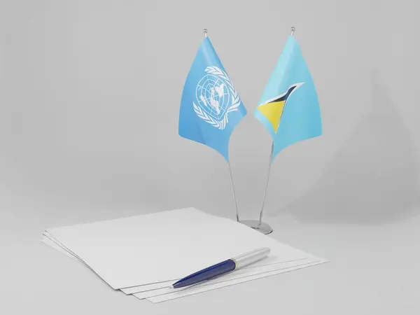 セントルシア 国際連合協定旗 白の背景 3Dレンダリング — ストック写真