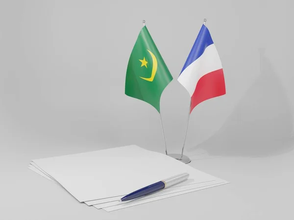 Frankreich Mauretanien Abkommen Flaggen Weißer Hintergrund Render — Stockfoto