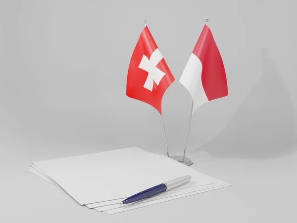 Indonézia Svájc Megállapodás Zászlók Fehér Háttér Render — Stock Fotó