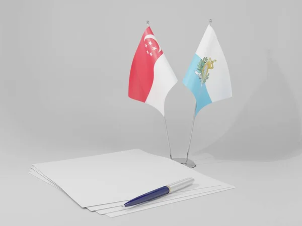 San Marino Banderas Del Acuerdo Singapur Fondo Blanco Render —  Fotos de Stock