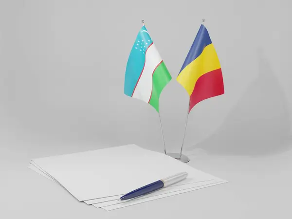 Tchad Drapeaux Accord Ouzbékistan Fond Blanc Render — Photo