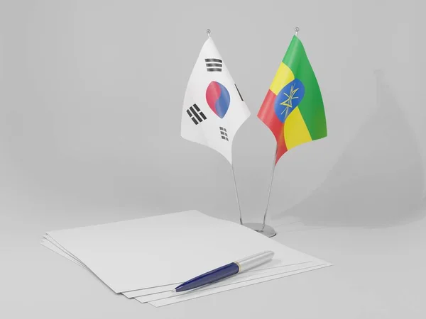 Ethiopian South Korea Agreement Flags White Background Render — 스톡 사진