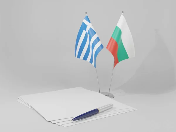 保加利亚 希腊协定旗帜 白色背景 3D渲染 — 图库照片