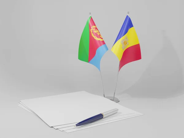 Andorra Banderas Del Acuerdo Eritrea Fondo Blanco Render — Foto de Stock
