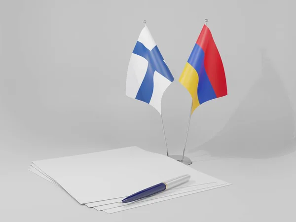 Armenia Finland Agreement Flags White Background Render — 图库照片