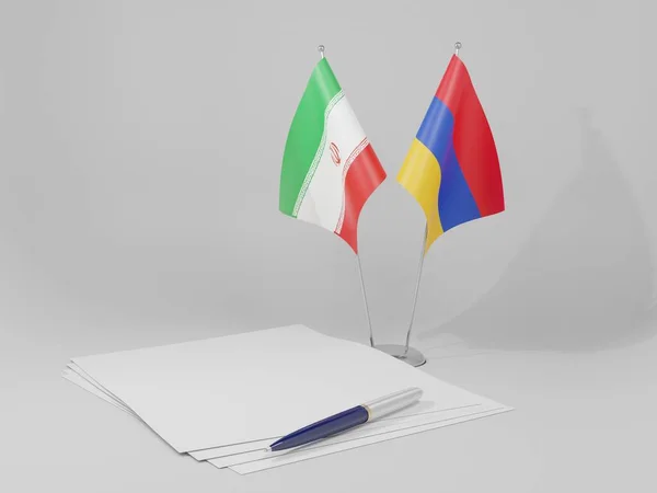 Ermenistan Ran Anlaşması Bayrakları Beyaz Arkaplan Hazırlama — Stok fotoğraf