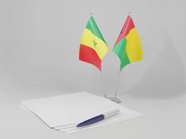 Guinee Bissau Senegal Overeenkomst Vlaggen Witte Achtergrond Render — Stockfoto