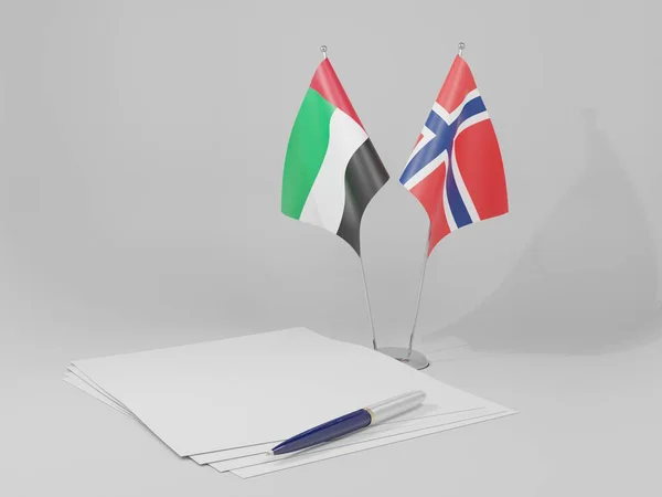 Noruega Bandeiras Acordo Dos Emirados Árabes Unidos Fundo Branco Render — Fotografia de Stock