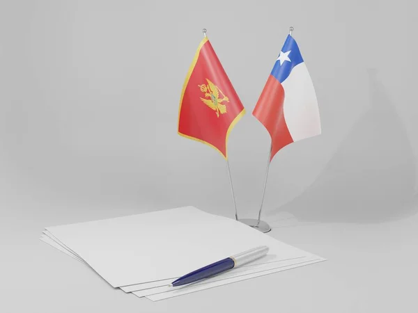 Banderas Del Acuerdo Chile Montenegro Fondo Blanco Render — Foto de Stock