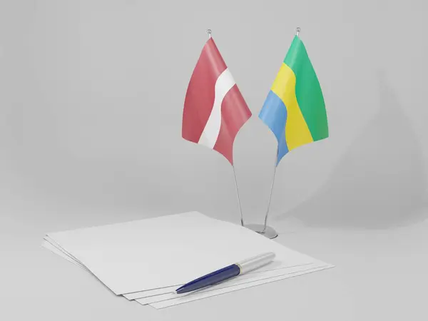 Gabon Lettonie Drapeaux Accord Fond Blanc Render — Photo