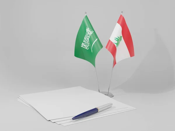 Lebanon Saudi Arabia Agreement Flags White Background Render — 图库照片