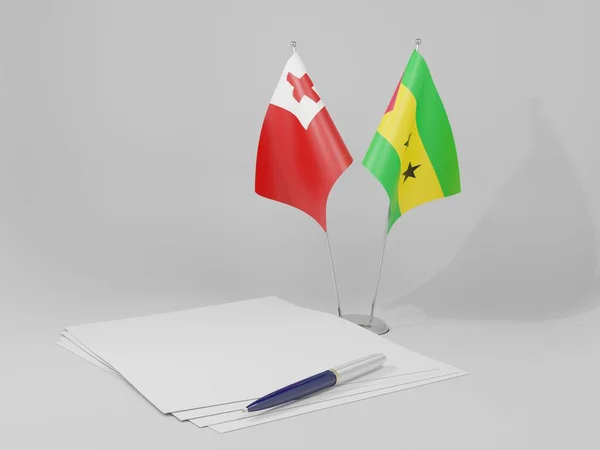 Sao Tome Principe Bandiere Accordo Tonga Sfondo Bianco Render — Foto Stock