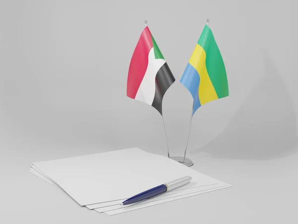 Gabun Sudan Abkommen Flaggen Weißer Hintergrund Render — Stockfoto
