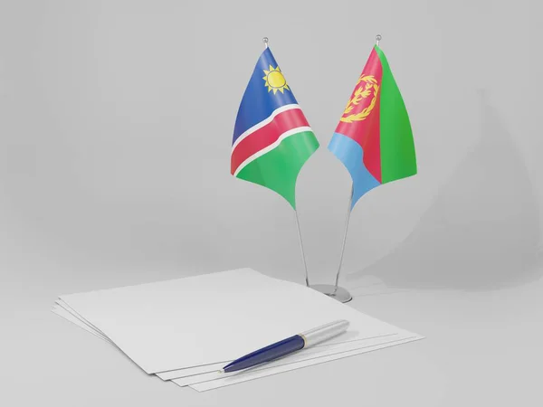 Ερυθραία Ναμίμπια Σημαίες Συμφωνία Λευκό Φόντο Render — Φωτογραφία Αρχείου