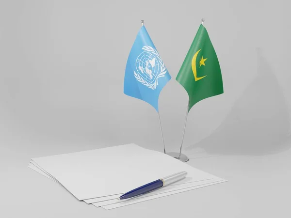 モーリタニア 国際連合協定旗 白の背景 3Dレンダリング — ストック写真