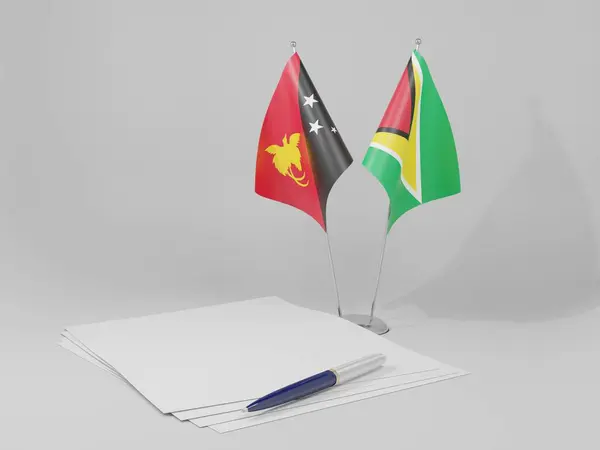 Guyana Papua Nová Guinea Dohody Vlajky Bílé Pozadí Render — Stock fotografie