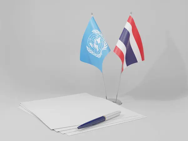 Tayland Birleşmiş Milletler Anlaşması Bayrakları Beyaz Arkaplan Yapılandırma — Stok fotoğraf