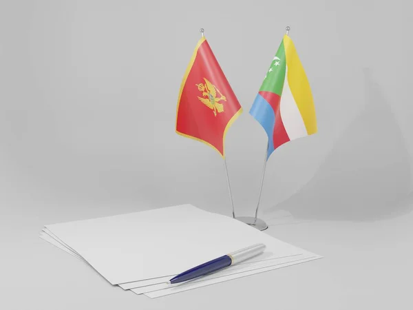 Comores Drapeaux Accord Monténégro Fond Blanc Render — Photo