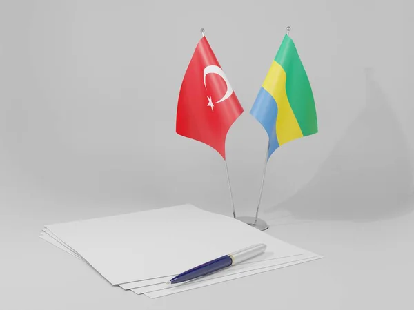 Gabon Drapeaux Accord Turquie Fond Blanc Render — Photo