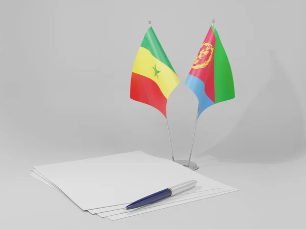 Eritrea Banderas Del Acuerdo Senegal Fondo Blanco Render — Foto de Stock