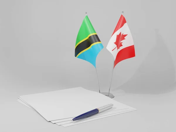 Canadá Banderas Del Acuerdo Tanzania Fondo Blanco Render —  Fotos de Stock