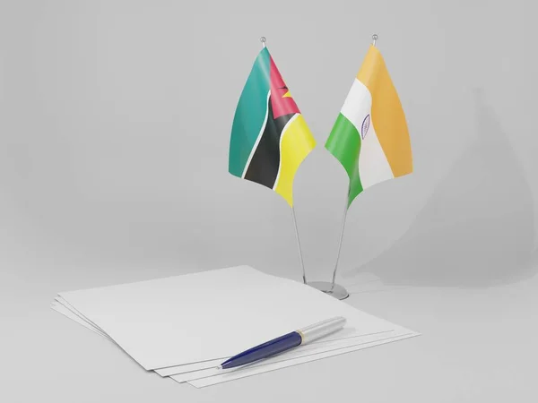India Banderas Del Acuerdo Mozambique Fondo Blanco Render —  Fotos de Stock