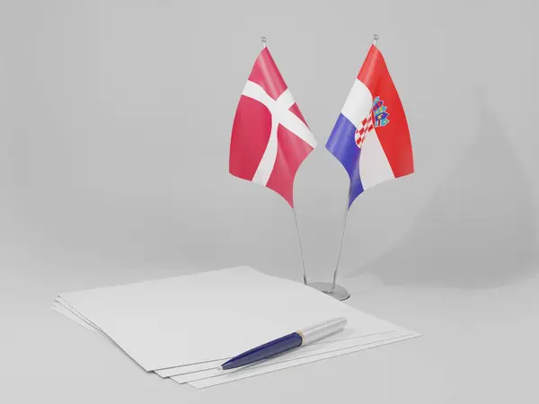 Kroatien Danmark Avtal Flaggor Vit Bakgrund Render — Stockfoto