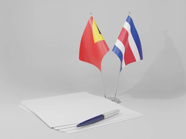 Costa Rica Drapeaux Accord Timor Oriental Fond Blanc Render — Photo